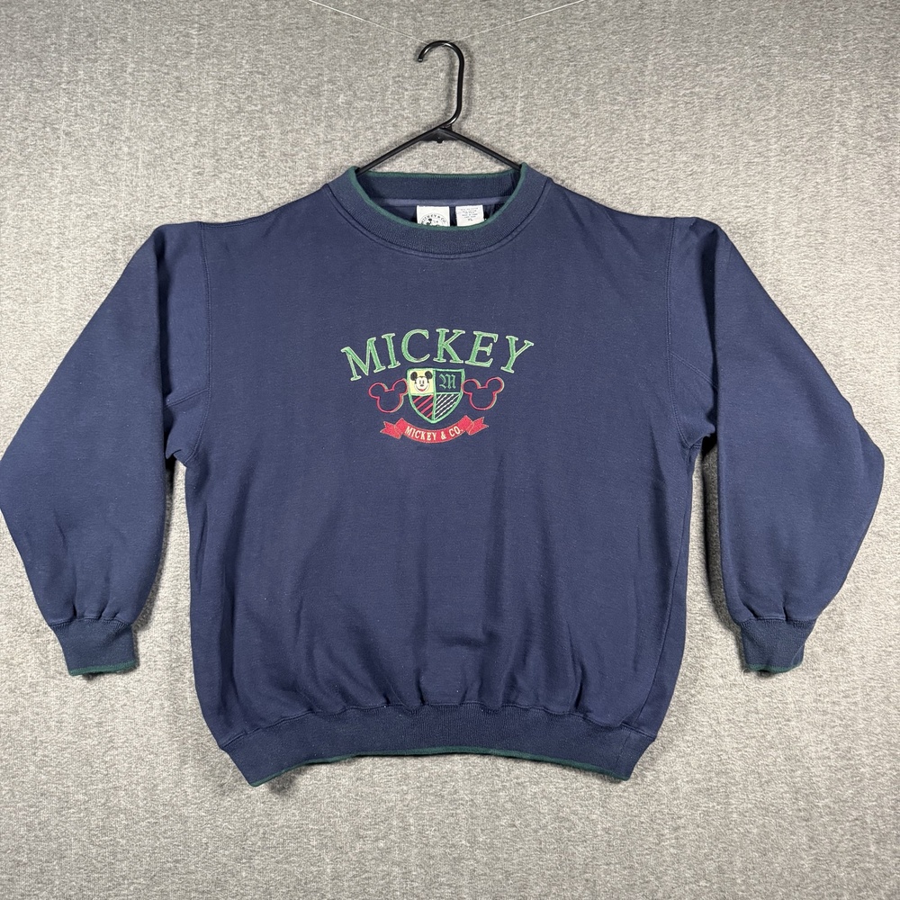 Disney Mickey & Co Sweatshirt XL Navy Green Embroidered Crest Crewneck